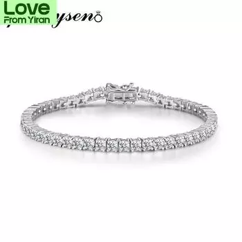 Pansysen 3 мм круглые браслеты с подвесками из стерлингового серебра 925 пробы с муассанитом и бриллиантами теннисный браслет изящные ювелирные изделия прямая поставка 6 inch белый