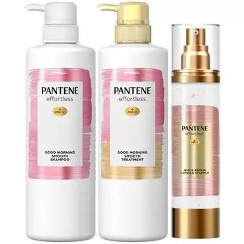 Pantene Effortless Shampoo/Treatment/Non-Rinse Treatment (480mL+480g+90g) Good Morning Smooth Capsule Vitamilk [Set Purchase]