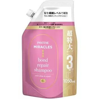 Pantene Miracles Shampoo 1050g Color Shine Color Fade Care [3-pack] Extra-large Refill, & Repair,