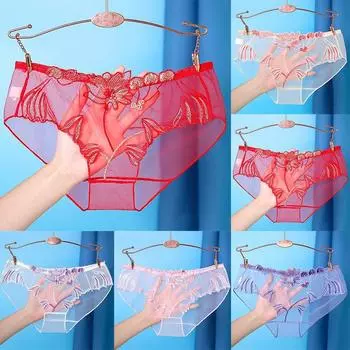 Трусики Женские Брифы Кружево Сетка Полиамид Прозрачные XL