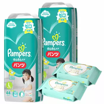 [Pants L size] Pampers smooth care (9~14kg) 88 sheets (44 sheets x 2 packs) + baby wipes for the skin 56 sheets x 2 packs case product
