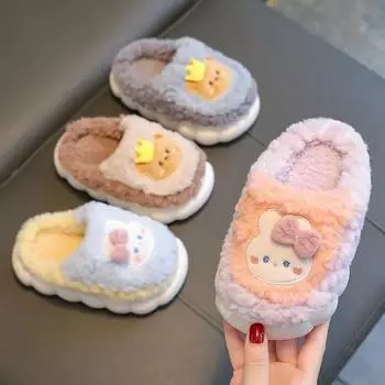 Pantuflas Детские домашние тапочки Милый кролик Хлопковая обувь на платформе Нескользящая детская обувь для мальчиков Домашние теплые хлопковые тапочки Обувь для девочек 24-25-insole15cm