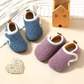 Pantuflas Детские хлопковые тапочки, теплые, детские, зимние, для дома, для мальчиков и девочек, плюшевые, для дома, мягкая подошва, нескользящая, хлопковая обувь 24-25-insole13.6cm серый