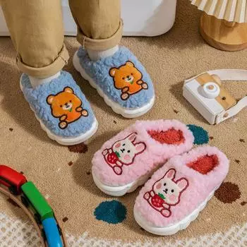 Pantuflas Детские тапочки зимние новые Мультяшные удобные туфли для девочек нескользящие теплые домашние хлопковые туфли милые тапочки для мальчиков женские 28 29 insole17CM розовый