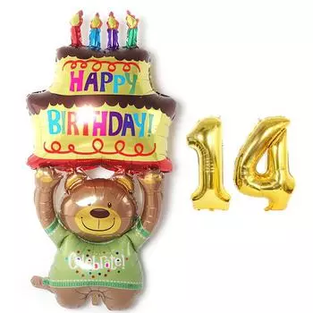 Papa Party Bear Rabbit Balloon День рождения Набор воздушных шаров с номером, торт Bear 14, 1 комплект популярных корейских игрушек