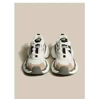 Papa Shoes Женские Ins Tide Ретро Цветовая комбинация Толстая подошва Сетка Дышащие Сто с Повседневные Кроссовки Женские Весна и Осень 35 белый