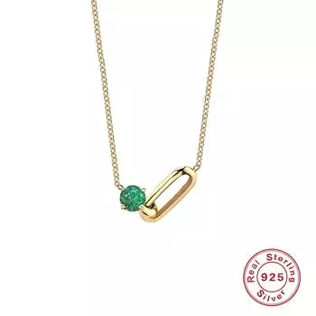 Paper Clip + Gemstone Necklace S925 Sterling Silver Simple And Unique Design Sense Mother Gift Collarbone Necklace 925 Silver