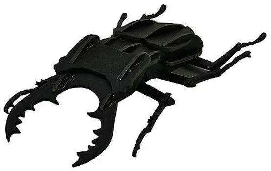 Paper puzzle small stag beetle black with special pedestal PP203-01BK