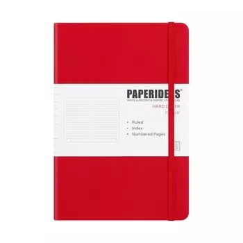 PAPERIDEAS Notebook A5 Hard Cover with Elastic Band (Horizontal Ruled, Red)
