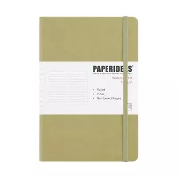PAPERIDEAS Notebook A5 Hardcover All Page Numbers with Elastic Band New Color Matcha (Horizontal Ruled, Green)
