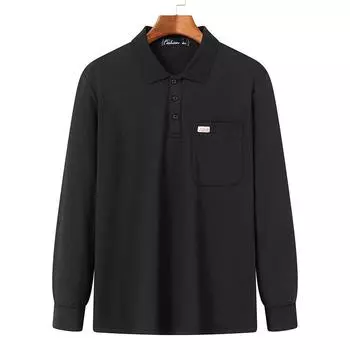 Папина футболка с длинными рукавами, мужская весенне-осенняя одежда, повседневная одежда-поло среднего возраста, хлопковая одежда с лацканами, большие размеры XXXL чёрный