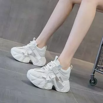 Папины кроссовки толстая подошва внутренняя высота увеличение взрывная доска повседневный универсальный модный стиль шнуровка женские 34