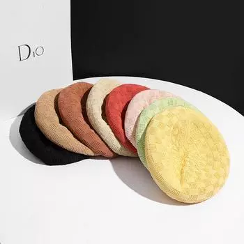 Папирус льняной берет женский весенне-летний иностранный стиль показать лицо маленькая шляпа художника японская шахматная тыквенная шляпа M56-58cm чёрный