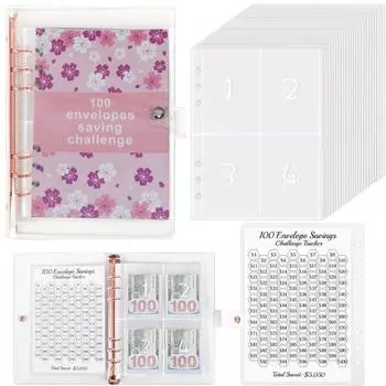 Папка-переплет на 100 дней с ламинированным трекером, водонепроницаемый блокнот с несколькими отделениями для экономии денег B