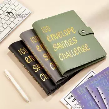 Папка-переплет на 100 дней с прозрачным конвертом для наличных денег, наклейка с номером, многоразовая папка с 6 отверстиями, планировщик бюджетных книг, органайзер для денег, альбом розовый