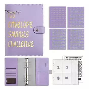 Папка-переплет на 100 дней с прозрачным конвертом для наличных денег, наклейка с номером, многоразовая папка с 6 отверстиями, планировщик бюджетных книг, органайзер для денег, альбом розовый