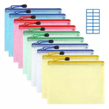 Папка-регистратор на молнии A5, 10 штук, сетчатая папка-регистратор, 5 цветов, прозрачный сетчатый чехол для файлов, сумка-регистратор на молнии, водонепроницаемая папка-регистратор для документов, школьная