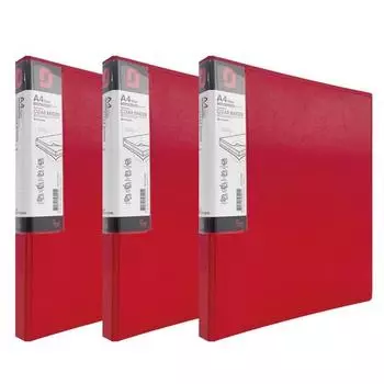 Папка-регистратор с D-образными кольцами Orange Office Flush Pocket, прозрачная, 40 листов, красная, 3 шт.