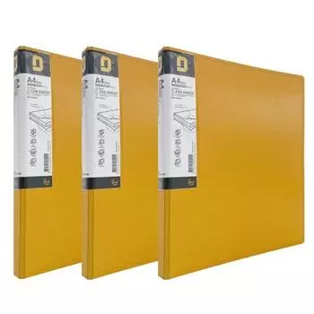 Папка-регистратор с D-образными кольцами Orange Office Flush Pocket, прозрачная, 40 листов, желтая, 3 шт.