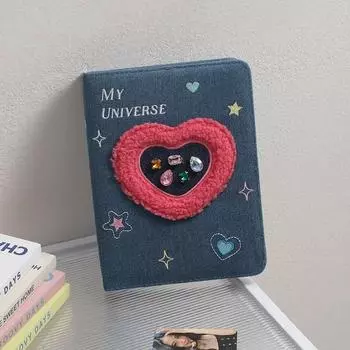 Папка-регистратор Teulshop из вышитого денима с 6 отверстиями + 30 листов внутренней бумаги формата А5, фотоальбом, ежедневник, фотокарточка