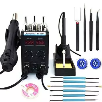 Паяльная станция 8586D мощностью 750 Вт, фен 2-в-1, ЖК-экран, двойной цифровой дисплей, паяльник, станция ремонта SMD 750W