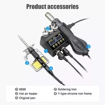 Паяльная станция JCD 750 Вт 2 в 1, паяльник с термофеном, ЖК-цифровой дисплей, сварочная паяльная станция для ремонта микросхем BGA PCB