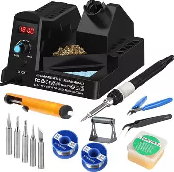 Паяльная станция с цифровым дисплеем мощностью 100 Вт. Набор для пайки 12 в 1. Регулируемая температура: от 180 до 480 °C. 110V & US