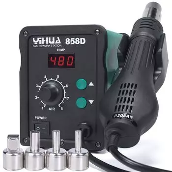 Паяльная станция YIHUA 858D Термофен Тип контроля температуры Регулируемый поток воздуха ПИД-регулирование температуры с 3 соплами