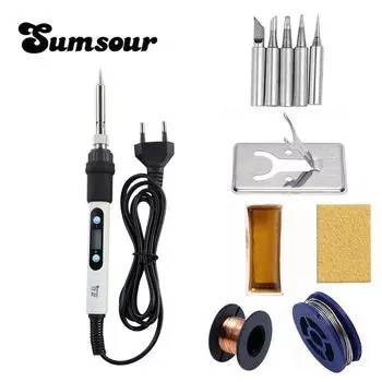 Паяльник с регулируемой температурой, 80 Вт, 220 В/110 В, электрический паяльник с ЖК-дисплеем 908S с наконечниками, проволочные инструменты для сварочного ремонта белый