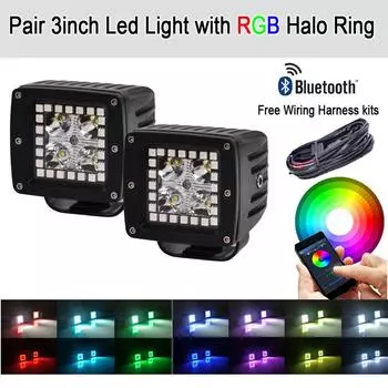 Пара 3x3 дюйма 24 Вт Точечные Кубические Поды Светодиодная Рабочая Световая Балка с RGB Ангельскими Глазками