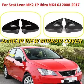 Пара автомобильных боковых зеркал заднего вида для Seat Leon MK2 1P IBIZA MK4 6J 2009-2012, колпачки для наружных зеркал заднего вида Glossy Black