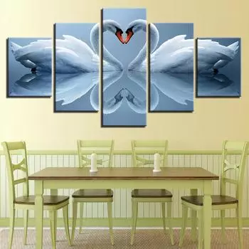 Пара белых лебедей HD холст рамка 5 панелей настенные художественные принты постер для гостиной картина современный домашний декор модульная картина Medium Size Unframed Canvas