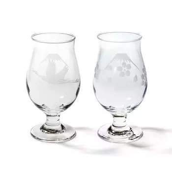 Пара бокалов для пива Kobo Official Direct Edo Kiriko Blossom Beer Glass поставляется в косметической коробке, изготовленной в Японии [Taimuro Sales] Mt.Fuji Crane/Cherry (прозрачный)