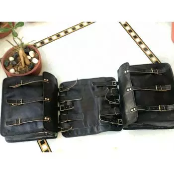 Пара больших винтажных мотоциклетных седел из натуральной кожи, двухсторонняя сумка, коричневый чемодан чёрный