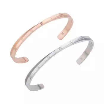 Пара браслетов из хирургической нержавеющей стали с бриллиантами и римскими цифрами, крест, матовое розовое серебро [белый клевер] и 4SBG005MG и 4SBG005MSV