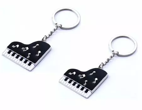 Пара брелоков для ключей в виде пианино, симпатичная музыкальная нота, серебристо-черный комплект из 2 шт. [VIEAURA]
