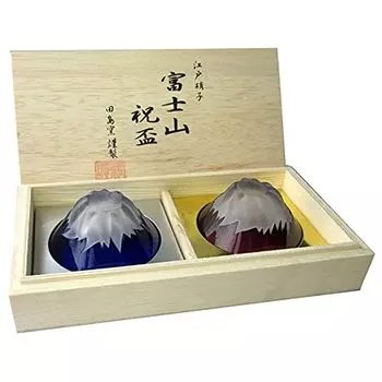 Пара чашек ручной работы из стекла Tajima Fuji Celebration Cups Blue Fuji Wedding Respect for the Older Retirement Gift Fuji Celebration Mt. Комплект, Fuji/Красный