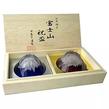 Пара чашек ручной работы из стекла Tajima Fuji Celebration Cups Blue Fuji Wedding Respect for the Older Retirement Gift Fuji Celebration Mt. Комплект, Fuji/Красный
