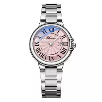 Пара часов Часы с римским алфавитом Аналоговый дисплей Календарь Ремешок из нержавеющей стали Водонепроницаемость 3ATM Пара часов Кварцевые часы Модные часы Серебро