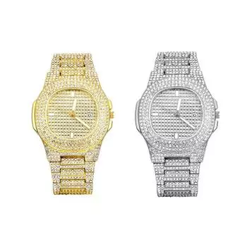 пара часов пара часов мужские сверкающие водонепроницаемые: алмазный аналоговый дисплей модный сплав ремень повседневный бизнес серебряный золотой модные часы - день рождения