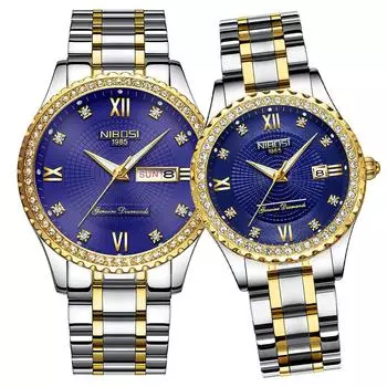 Пара часов Пара часов Пара популярных женских парных часов Набор роскошных наручных часов с бриллиантами, золотом, классическая нержавеющая сталь, водонепроницаемая пара для свадьбы Подарок