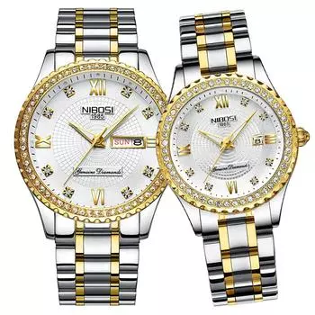 Пара часов Пара часов Пара популярных женских парных часов Набор роскошных наручных часов с бриллиантами, золотом, классическая нержавеющая сталь, водонепроницаемая пара для годовщины свадьбы