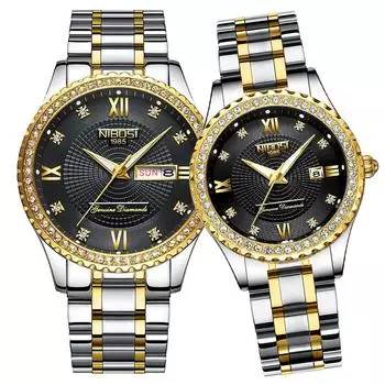 Пара часов Пара часов Пара популярных женских парных часов Набор роскошных наручных часов с бриллиантами, золотом, классическая нержавеющая сталь, водонепроницаемая пара для годовщины свадьбы