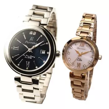 Пара часов водонепроницаемость 10 АТМ с 10-летней батареей с солнечным питанием и красивым кристальным циферблатом Forever Мужские [оснащенный механизм] Женские