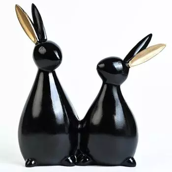 Пара черных кроликов – Элегантные фигурки кроликов для декора дома и офиса | Декоративные предметы для гостиной, спальни, столешницы и подарков |