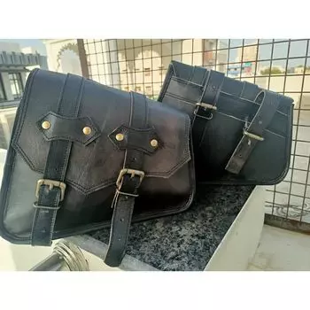 Пара черных седельных сумок из козьей кожи, мотоциклетные корзины с маятником, боковая сумка для инструментов 9 X 11 X 5 inches чёрный