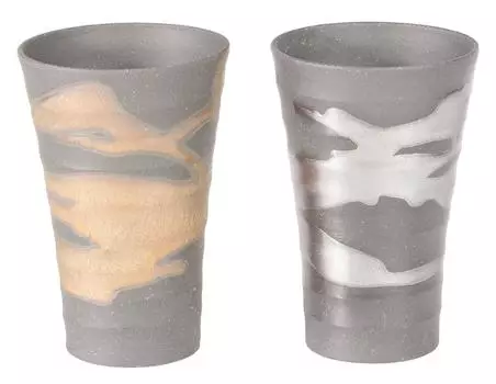 Пара деревянных серых чашек Awasaka Gold and Silver Nagashi Tipsy Cup 250cc (В коробке) 7-1814 чёрный