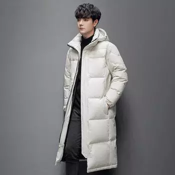 Пара длинных черных, белых пуховых хлопковых курток, зима-осень, утепленная теплая женская пуховая куртка, длинное свободное мужское пуховое пальто S