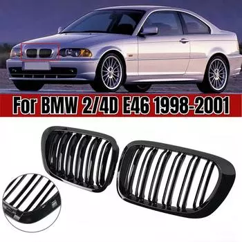 Пара для BMW 3-й серии E46 1998-2001 2/4 двери автомобиль передняя решетка радиатора 318i 320i 325i 330i глянцево-черная гоночная решетка радиатора аксессуары