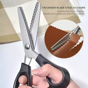 Пара двуручных ножниц для ткани, кожи и картона ручной работы - профессиональные нескользящие зубчатые ножницы для ручной работы и шитья - черные чёрный
